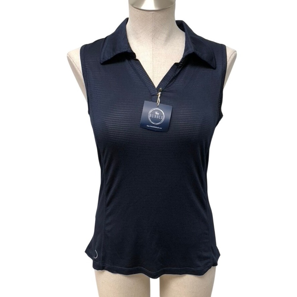 The Bubble Polo Shirt Womens XS Navy Blue Sleeveless Performance Golf Top Active